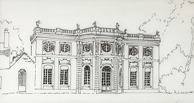 Croquis de la façade du chateau de Bagatelle en 1763